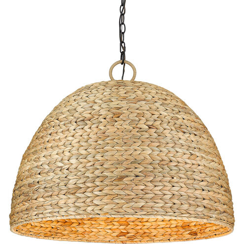 Rue 8 Light 27 inch Matte Black Pendant Ceiling Light in Woven Sweet Grass